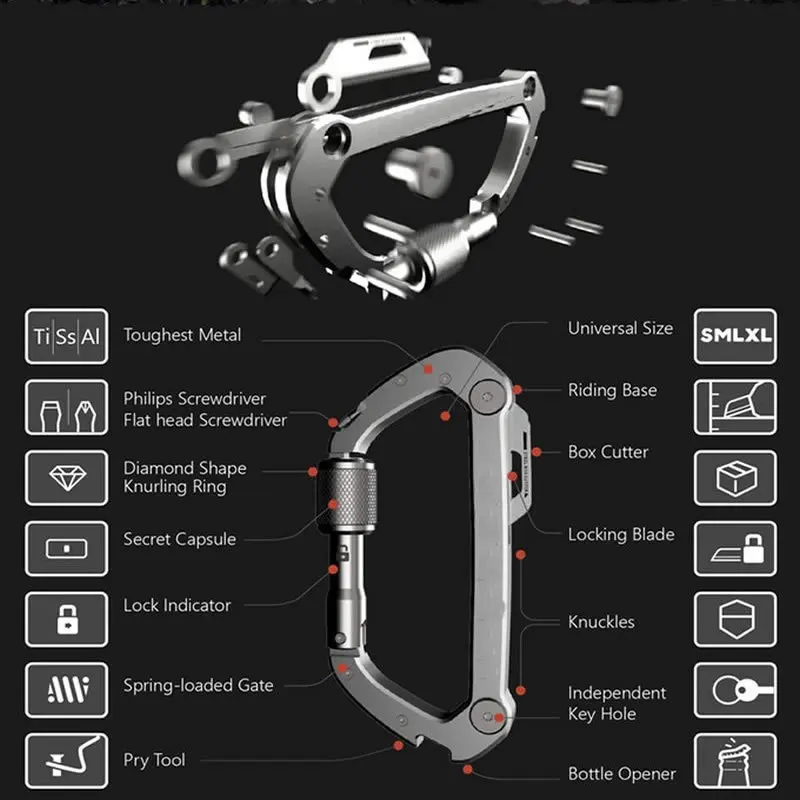 Imagem -04 - Multifunções Mosquetão Tático Montanhismo Fivela Abridor de Garrafas Pry Bar Wrench Ferramentas de Emergência ao ar Livre Ferramenta Edc