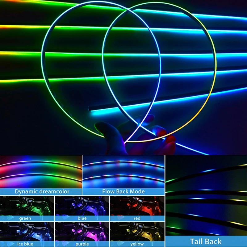 Universal Symphony Rainbow LED Car Environment Light RGB Neon Full Color Streamer Acrylic Strip Interior Atmosphere Light APP