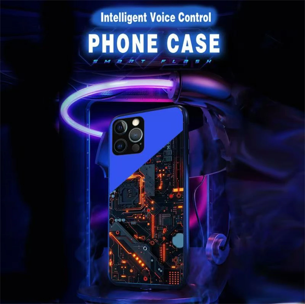Leiterplatten-Kern-Design LED-Handyhülle Sprachgesteuerte Beleuchtung Handycover für iPhone Air 18 17 16 E 15 14 13 12 11 Pro Max – Detail 22