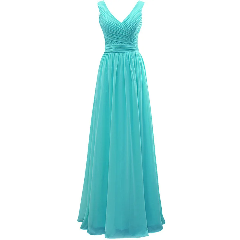 

A Line Chiffon V Neck Women Evening Dresses Pleat Prom Party Gowns Formal Bridesmaid Vestido De Fiesta