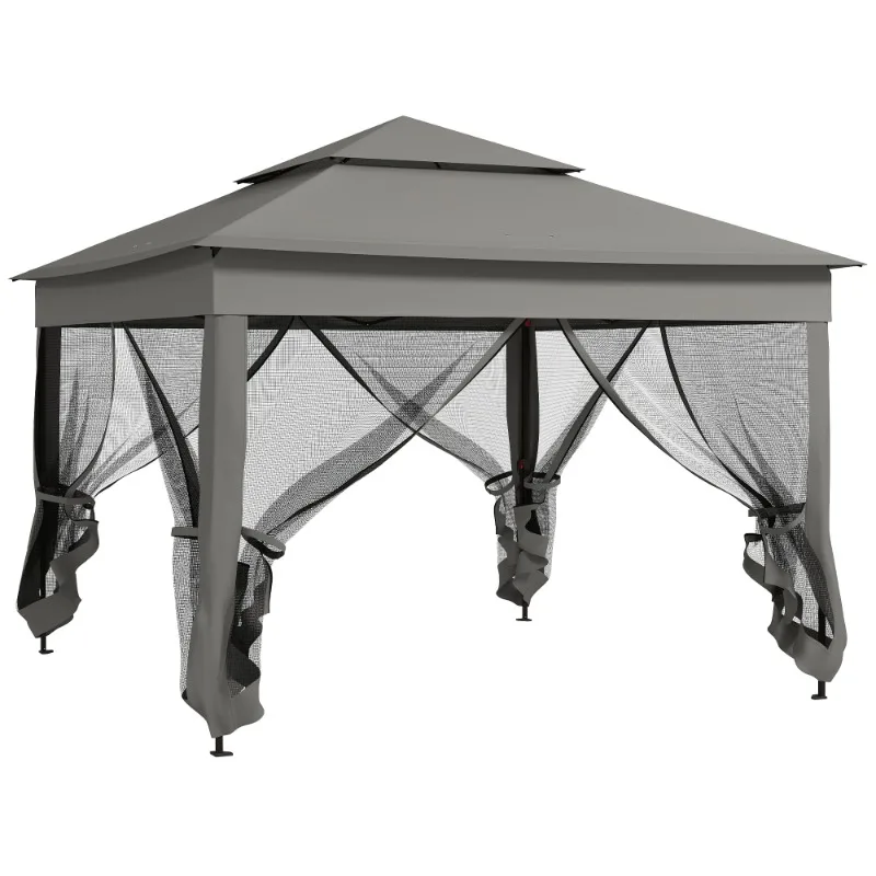 3 x 3(m) Pop Up Gazebo, Double-roof Garden Tent with Netting and Carry Bag, Party Event Shelter for Outdoor Patio, Dark GreyCust