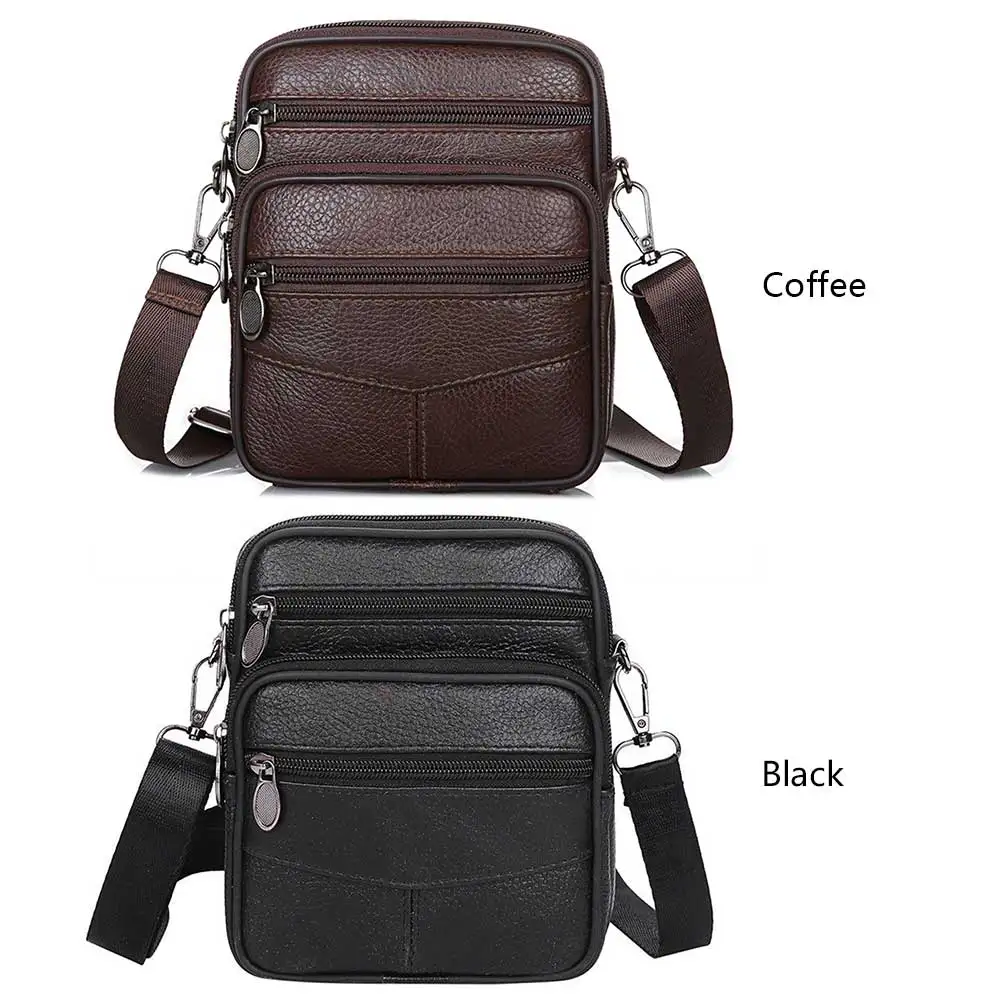 

Multifunctional Men Messenger Bags Cowhide Leather Cell Phone Belt Pack Fashion Portable Multi-pockets Casual for Outdoor Sport