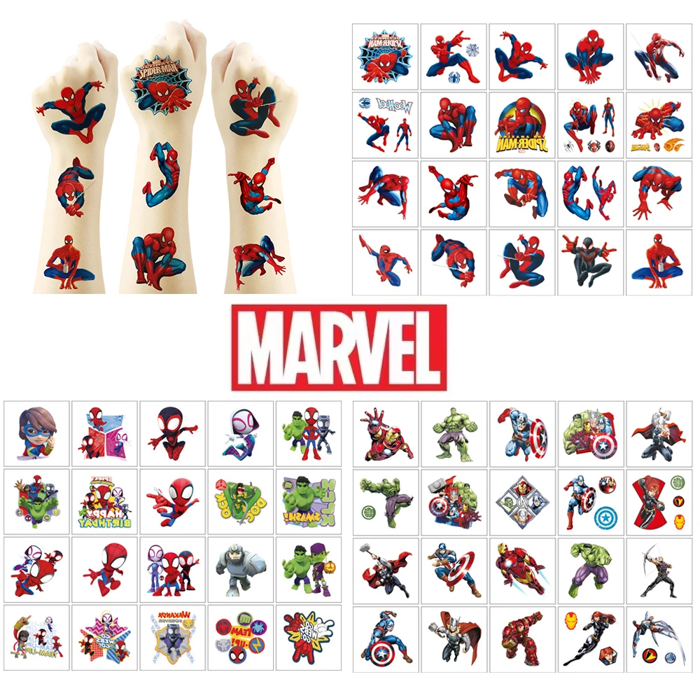 

20pcs/set Marvel Avengers Iron Man Spider Man Temporary Tattoo Stickers Cartoon Spiderman And Friends For Birthday Gift Sticker