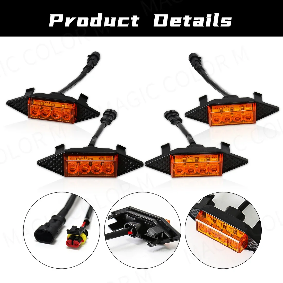 4Pcs Grill Car LED Light For GWM Tank 300 2021 2022 2023 2024 Front Grille Lights Amber Warning DRL Daytime Running Daylights