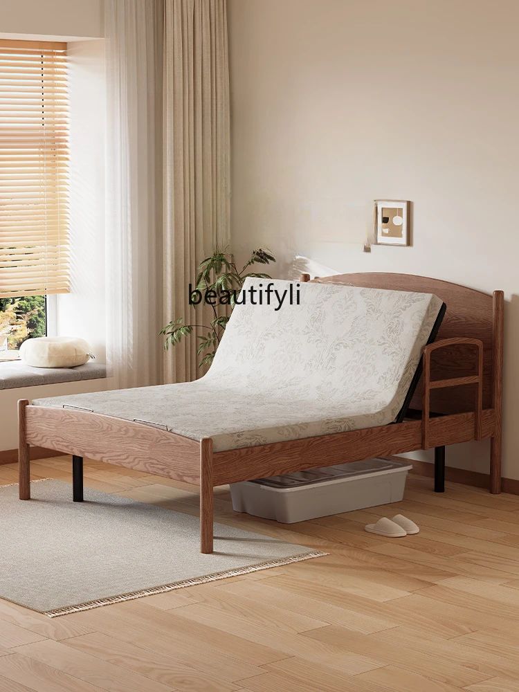 

Smart Bed Electric Lifting Multifunctional with Armrest Fence Household Elderly Bed Solid Wood Single Nursing Bed