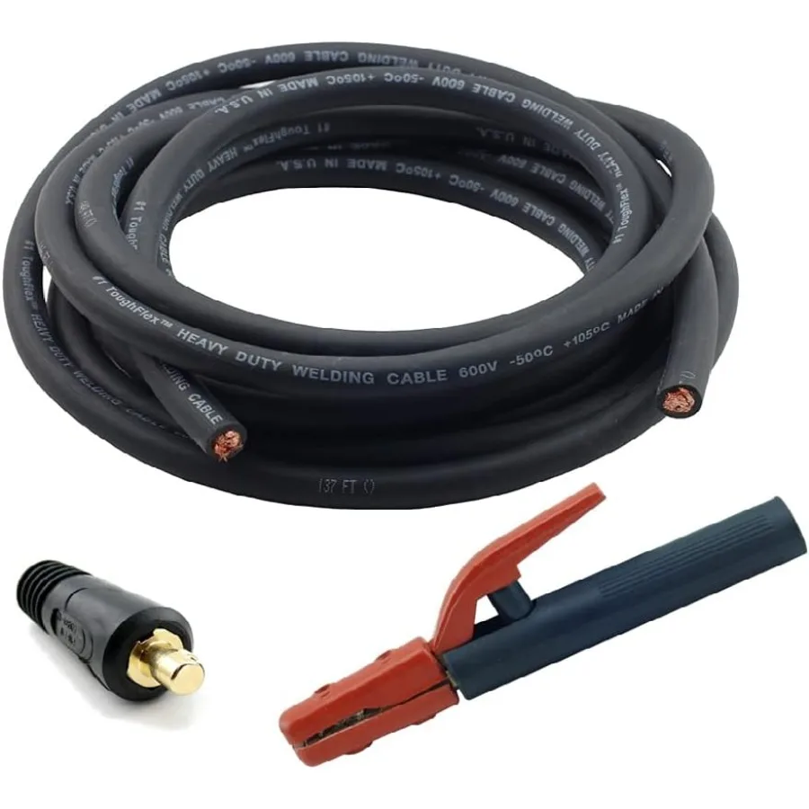 

15ft 1AWG USAmade Heavy Duty Welding Cable with Stick Electrode Holder Stinger and Dinsetype Twistlock Connector Plug for Welde