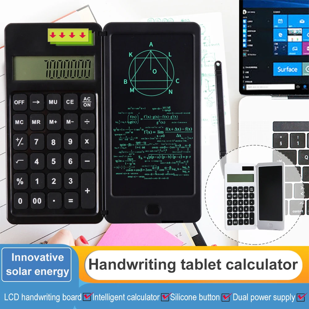 Mini Foldable Scientific Calculator 10 Digits Display LCD Writing Tablet Digital Drawing Pad Business Solar Calculator for Kids