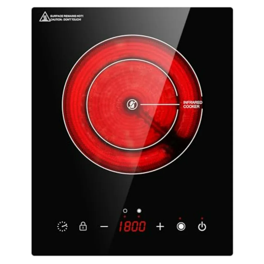 

Portable 1800W Infrared Ceramic Electric Cooktop with Dual Coils Design for All Cookware Black Countertop or Built-in Radiant S