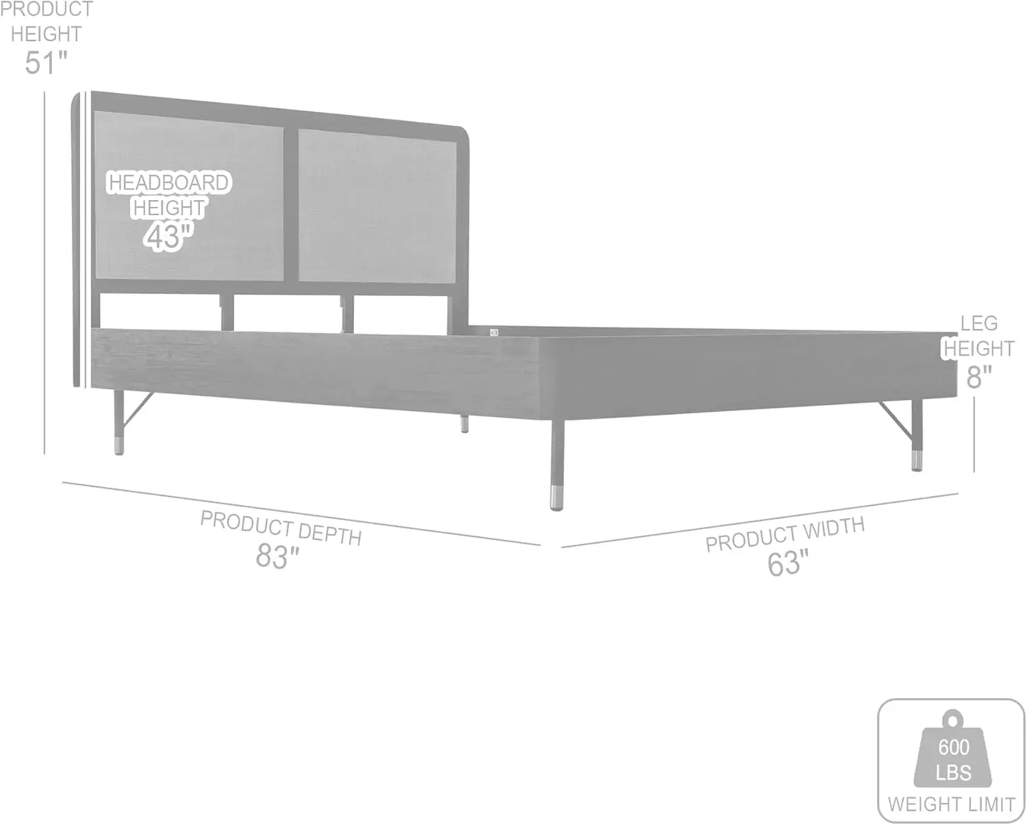 Saratoga Frame Bed In Black Acacia With Rattan Headboard Platform, Queen (U.S. Standard)