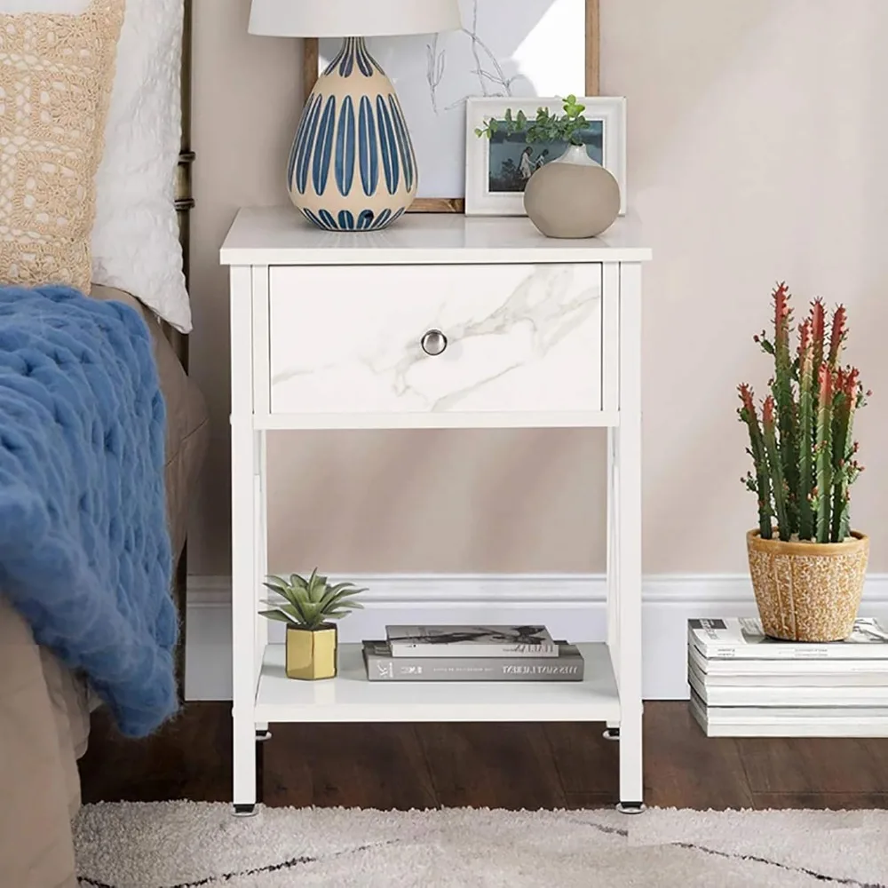 Mesita de noche alta elegante con cajón para dormitorio, sala de estar, oficina y dormitorio - Blanco