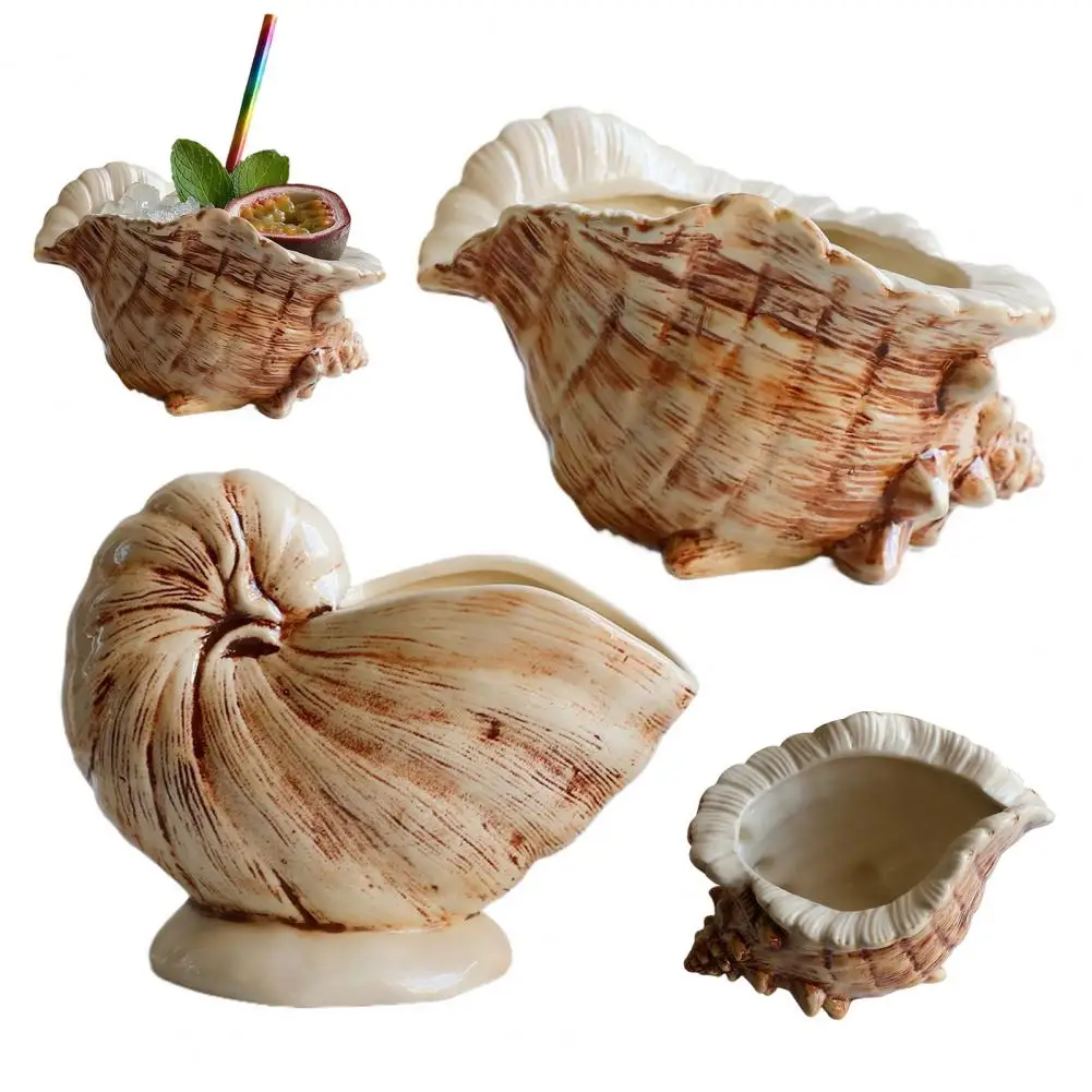 Creative Conch Ceramic Mug Tropical Bar Cocktail Glass with Natural Texture Decorative Seashell Flower Pot Home Decor