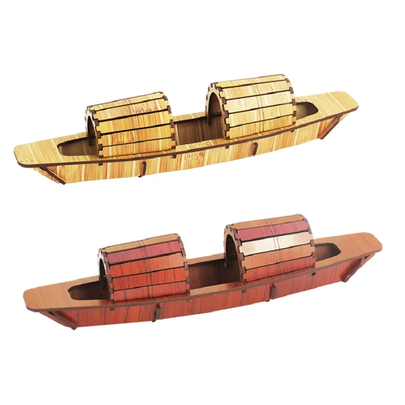 

candice guo! wooden toy 3D puzzle model DIY assembly kit jiangnan water town dark-awninged boat ship birthday Christmas gift 1pc