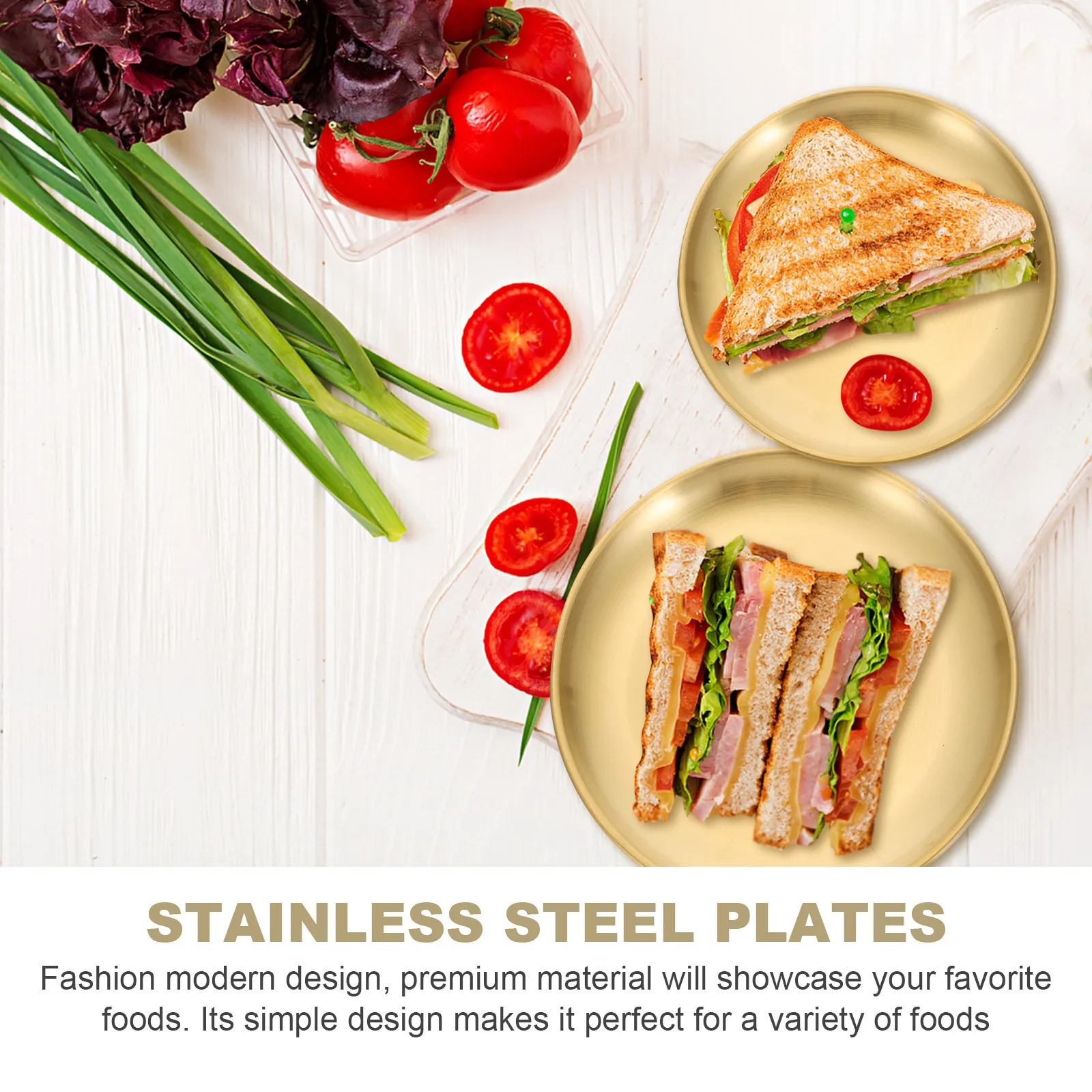 

4Pcs Stainless Steel Plates Fashion Design Food Serving Plates for Casual Gathering Home Decoration Food Trays