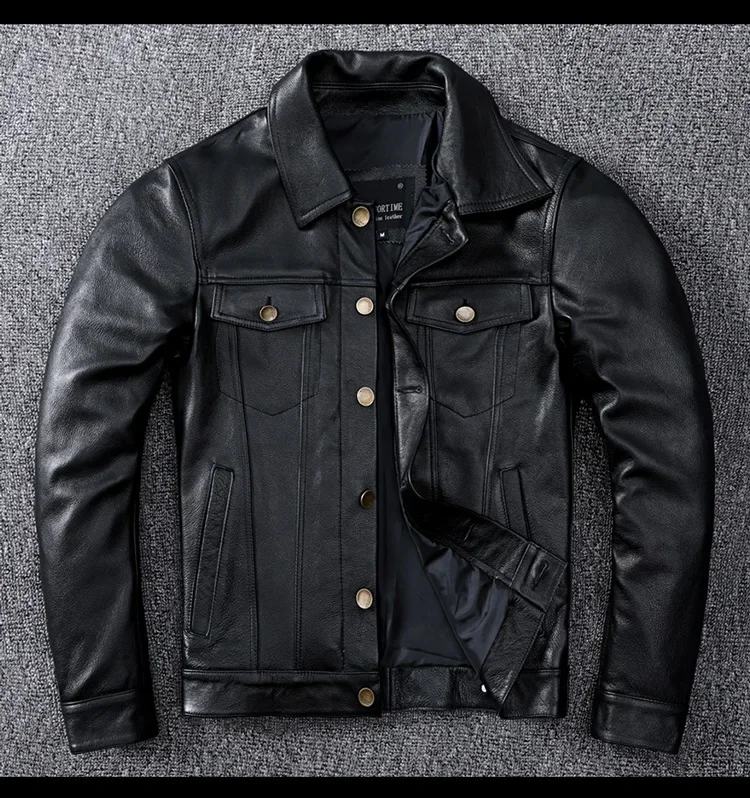 LNY Shop Best.Genuine Leather jacket.classic casual slim cowhide coat.plus size mens quality leather clothing.fashion.wholesales