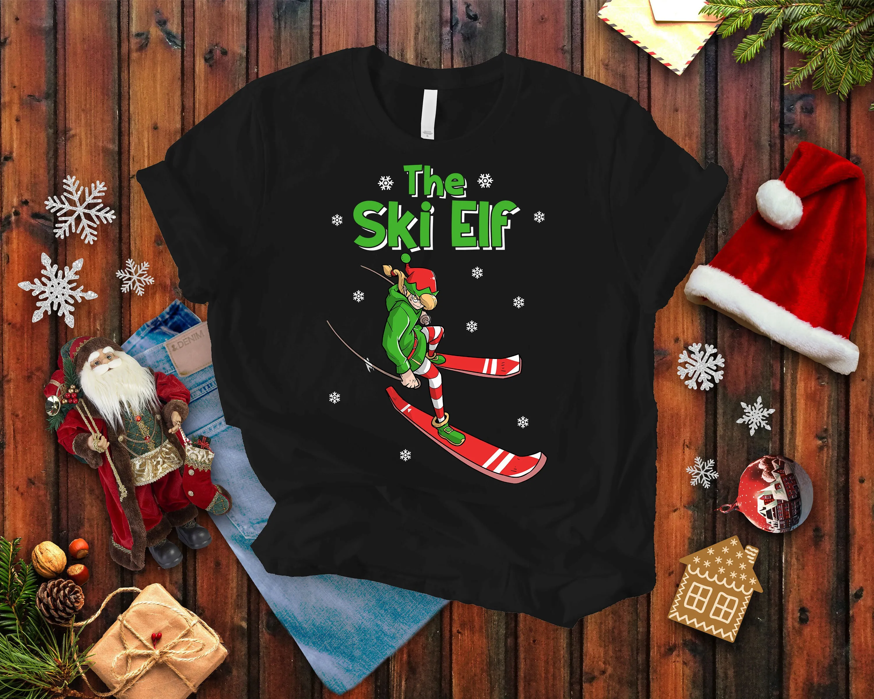 Female Ski Elf T Shirt Christmas Skiing For Women Skier Mom Grandma Clothes Her Cotton