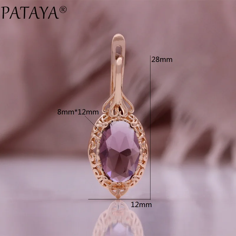 PATAYA Hot Elliptical Natural Zircon English Earrings for Women 585 Rose Gold Color High Quality Daily Jewelry