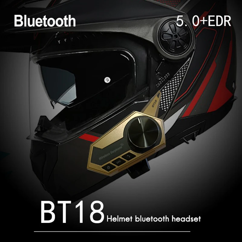 BT18 Moto Intercom Bluetooth V5.0 Helmet Headset Stereo Helmet Earphone with Handsfree Motorcycle FM Radio Headsets ,B