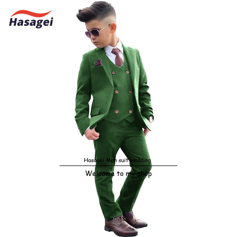 Terno formal turquesa infantil, colete com seios duplos smoking de casamento, roupa personalizada para meninos, vestido de festa, 3 PCs