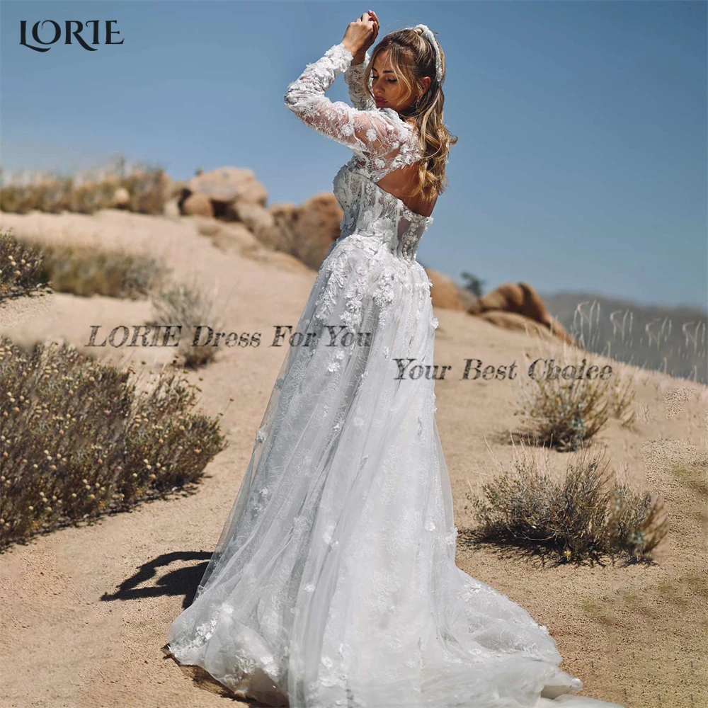 LORIE Fairy Lace Wedding Dresses Off Shoulder Sweetheart A-Line 3D Flowers Bridal Gowns With Appliques Coat Princess Bride Dress