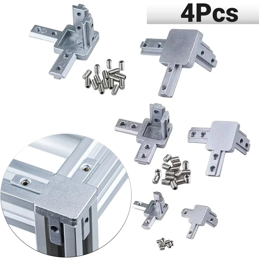 4Pcs Three Way Hidden Corner End Angle Bracket Connectors with Set Screws for 2020 3030 4040 V-Slot Aluminum Extrusion Profile