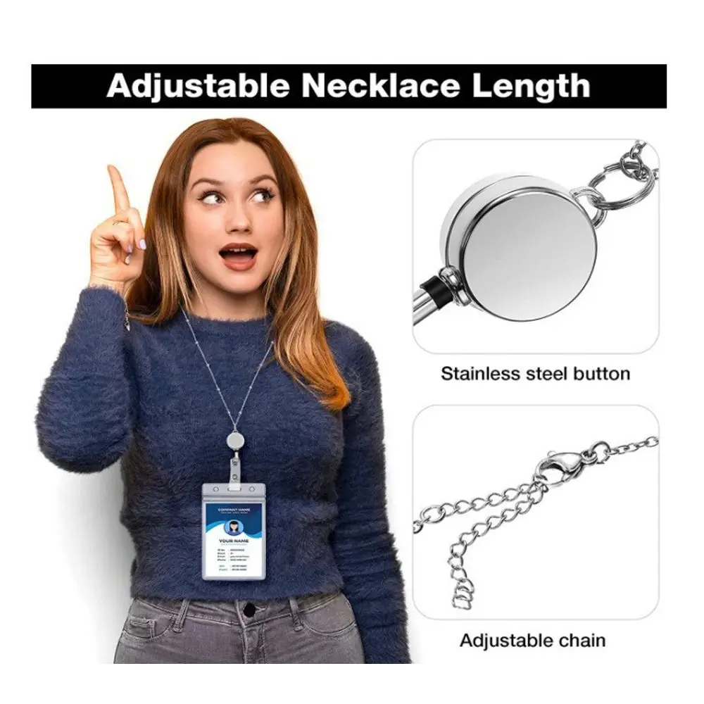 

Metal Retractable Office Supplies Badge Reel Clip With Necklace Name Card Badge Holder With ID Card Holders Badge Reel Lanyard