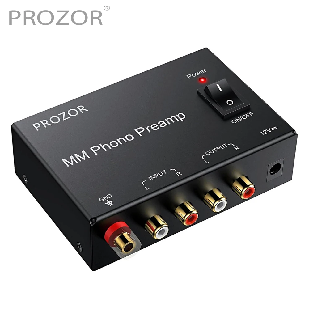 

PROZOR Preamplifier MM Phono Preamp with Power Switch RCA Input Output Mini Stereo Audio Low Noise Turntable Sound Amplifier