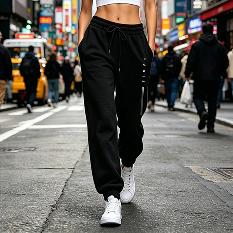 Sportliche Damenhose mit Print, modische, lässige, weite Hose für Outdoor, Fitness, Jogging, Sweatpants, Herbst/Winter, hochwertige Sportbekleidung – Detail 2