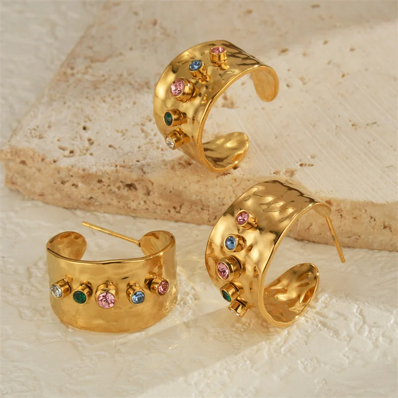 XIALUOKE Trendy Colorful Crystal Wide Band Jewelry Women Statement Rings Accessories Earrings image 2