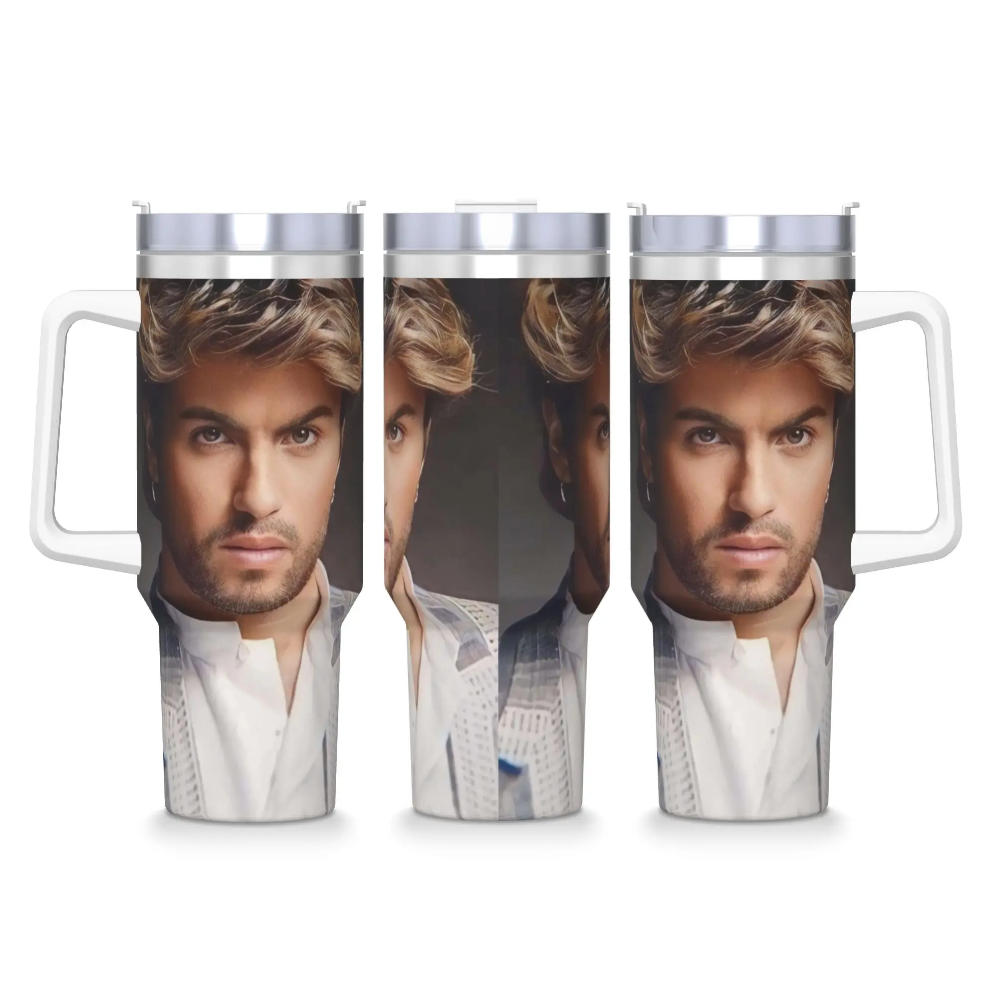 George Michael British Singer Stainless Steel Tumbler  Travelist Thermal Mug With Straws and Lid 40oz Mugs Cup Cold Drink Bottle