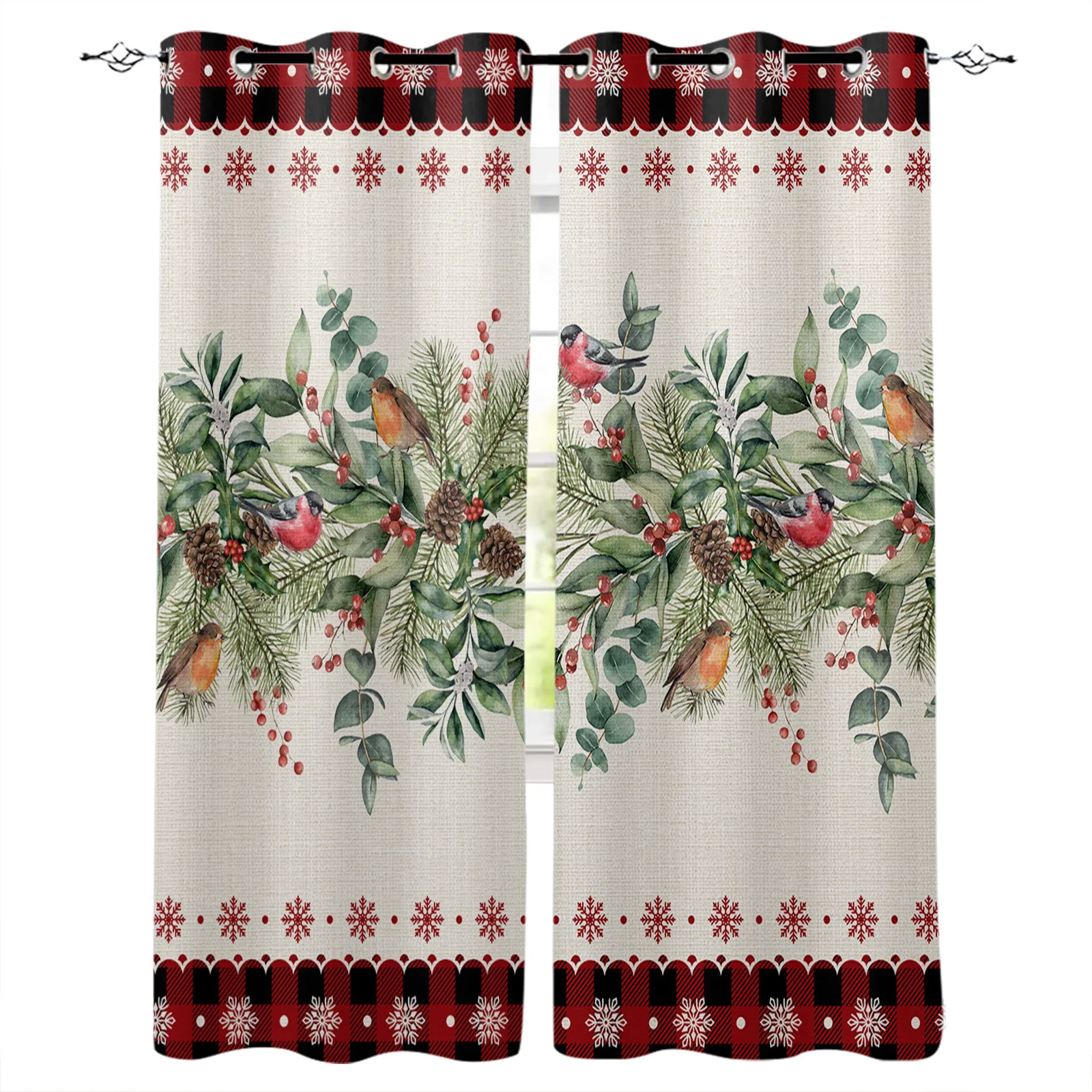 Winter Eucalyptus Berries Fir Tree Robin Curtain Kids Bedroom Kitchen Curtains Modern Living Room Home Decor Window Treatments