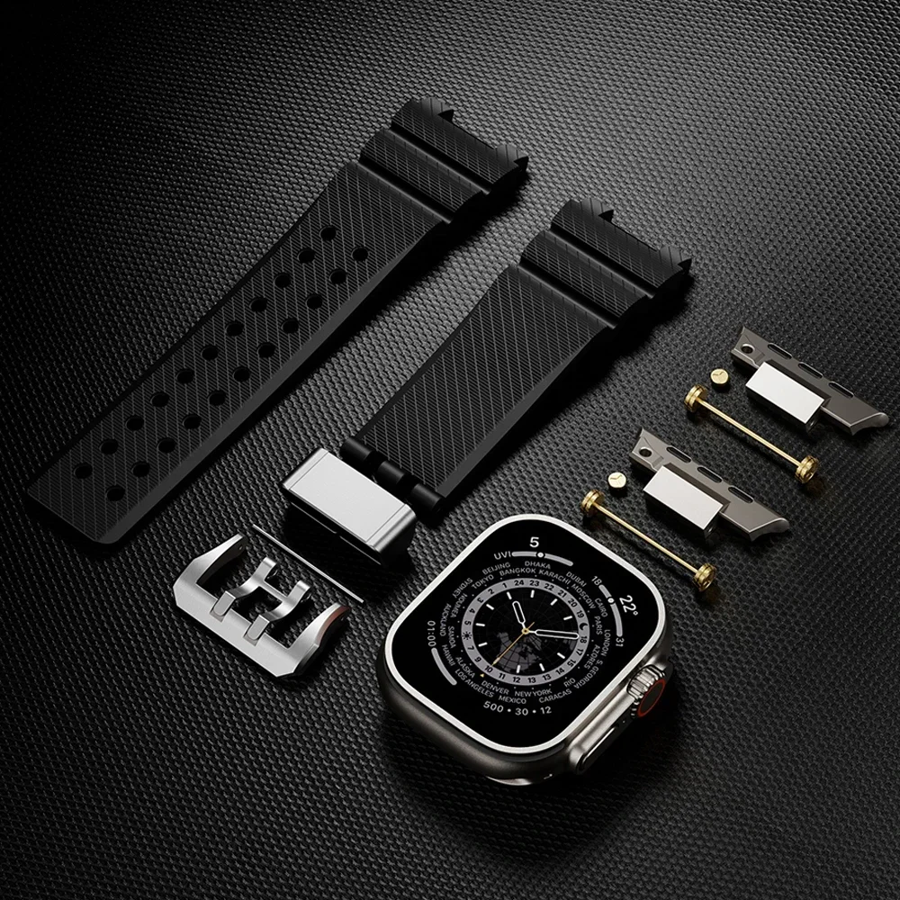 Men Silicone Strap for Apple Watch 49mm 46mm 45mm 44mm Luxury Sports Band for Iwatch Series 10 9 8 7 6 5 4 Se Ultra 1 2 Bracelet