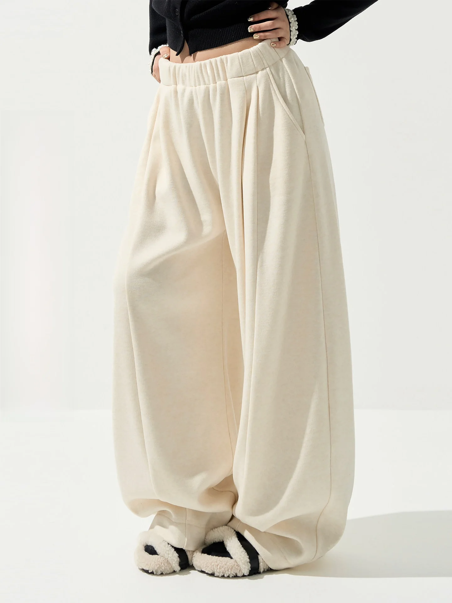 

Женские повседневные брюки Wu Tong Tong Thiened Fce с высокой талией, прямые, свободные, широкие, в пол, осенне-зимние, в корейском стиле