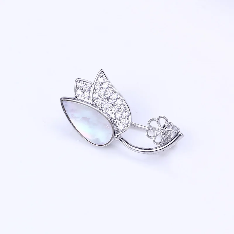 Copper-plated Real Gold Brooch Accessories, Tulip Flower Pearl Brooch Brooch, Brooch Empty Holder, Jade Agate DIY Accessories