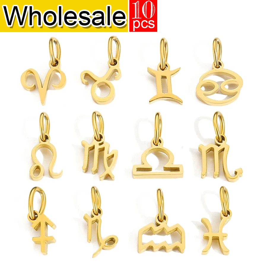 10pcs wholesale Diy Stainless Steel Zodiac Sign 12 Constellation Gift Pendant For Jewelry Making Necklace Bracelet Set Charms