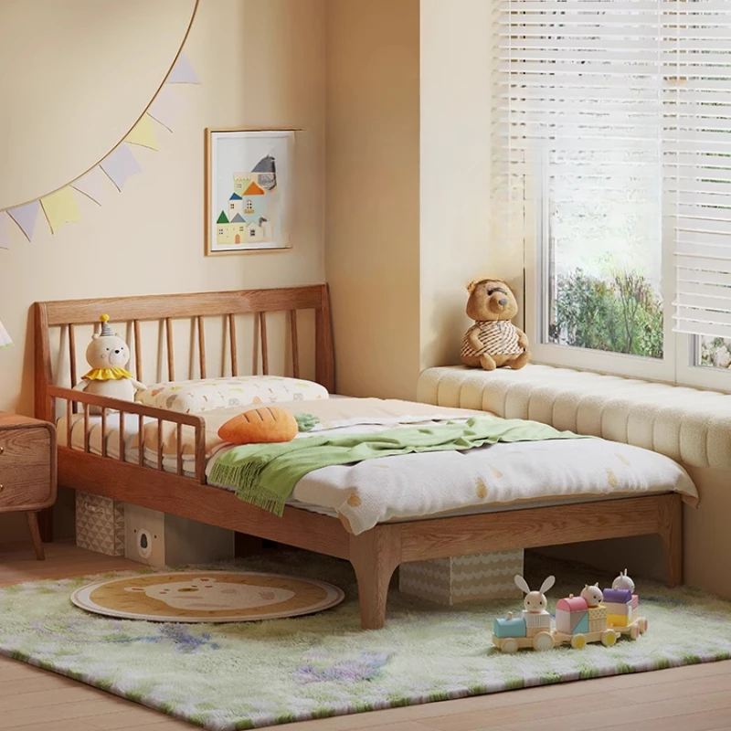 Nordic solid wood bed modern simple one-meter wide single bed small apartment 1.2 meters 1 meter solid wood children's splicing