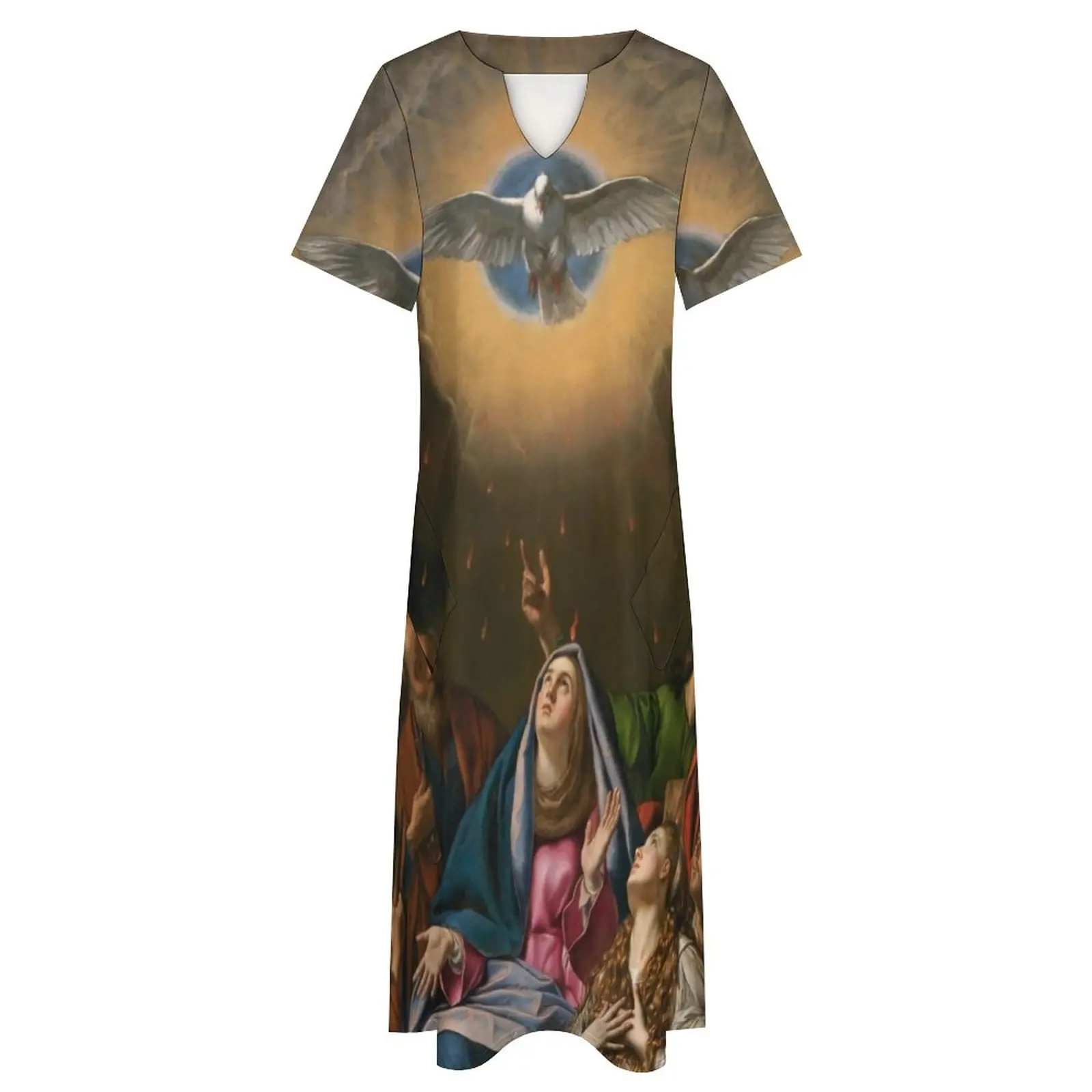 Virgin Mary Dress Pentecost Beach Maxi Dress Aesthetic Boho Beach Long Dresses Women V Neck Custom Oversized Clothing