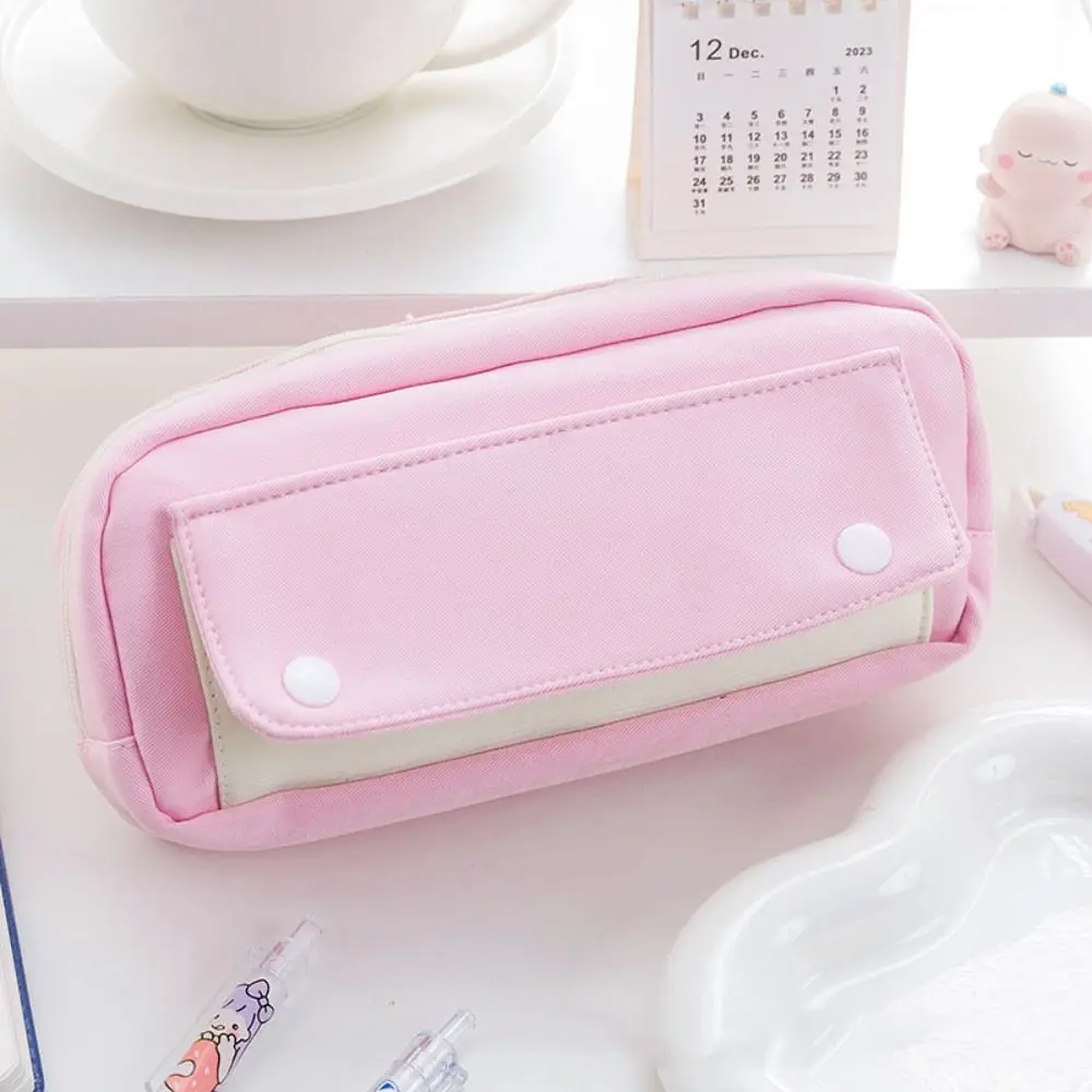 Simple Large Capacity Student Pencil Case INS Morandi Color Simple Pencil Pouch Canvas Press Button Gel Pen Organizer Kids