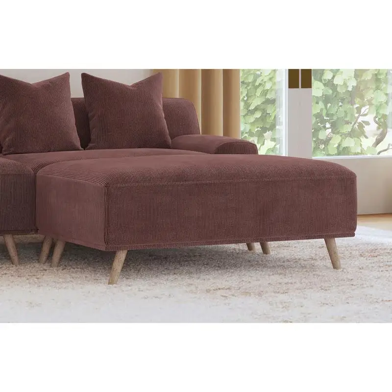 

Wine Red Corduroy Ottoman - Upholstered Footrest for Living Room, Bedroom, or Entryway