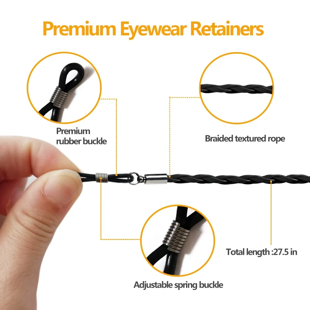 3-teiliges handgewebtes PU-Brillenband, einfaches rutschfestes Brillenband, Brillen-Accessoires für Männer und Frauen. – Detail 4
