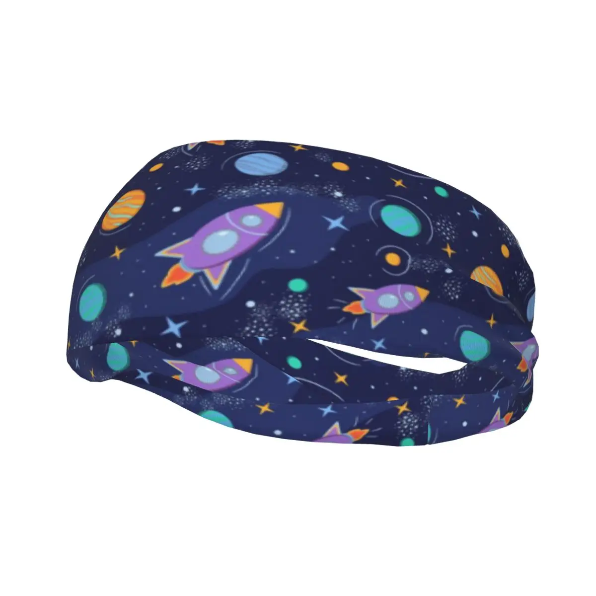 Sports Headband Colorful Space Rockets Planets Stars Galaxy Fitness Sweatband Absorbent Cycling Jog Hair Bandage