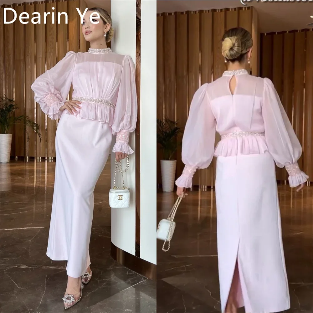 

Customized Formal Gown Dearin High Collar Column Ankle Length Skirts Tulle Bespoke Occasion Dresses Prom Evening Dress Saudi Ara