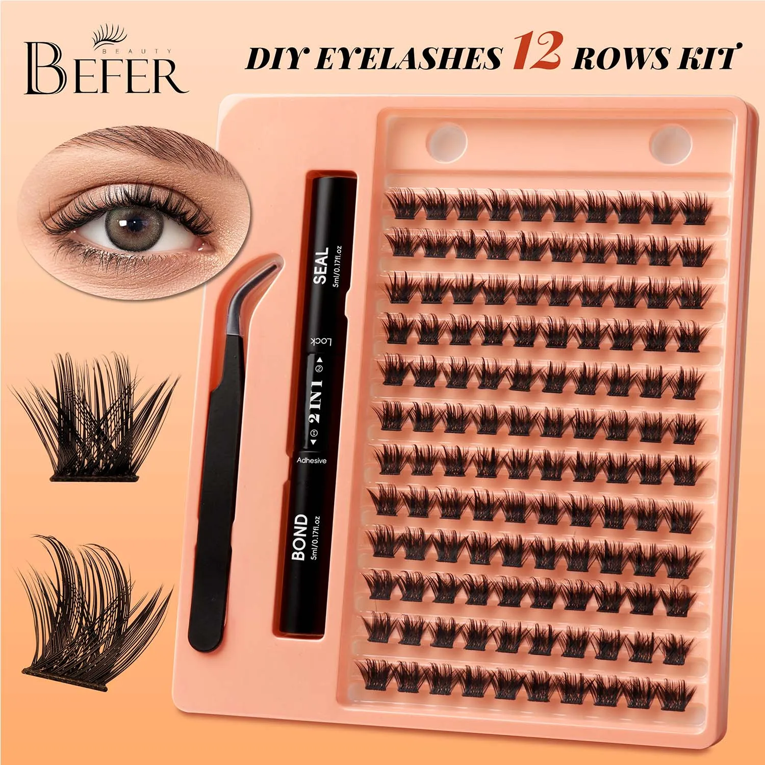 

BEFER Eyelash Extension Kit 120pcs Natural False Eyelashes Clusters Lash Bond And Tweezers Lashes Cluster Individual Eyelashes