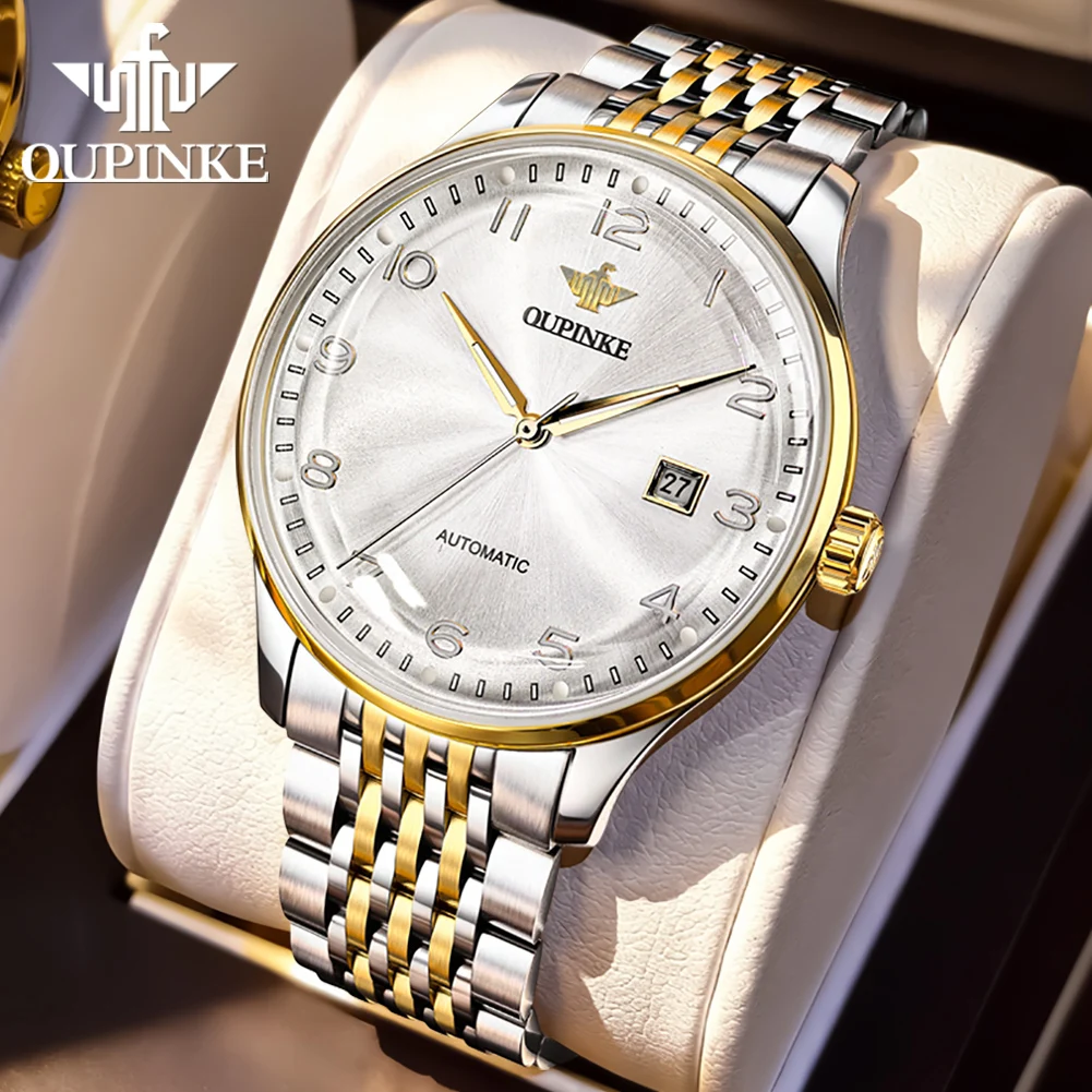 

OUPINKE Роскошные мужские часы, деловые, модные, с сапфировым стеклом, механизм Citizen, оригинальные автоматические механические наручные часы, светящиеся в темноте