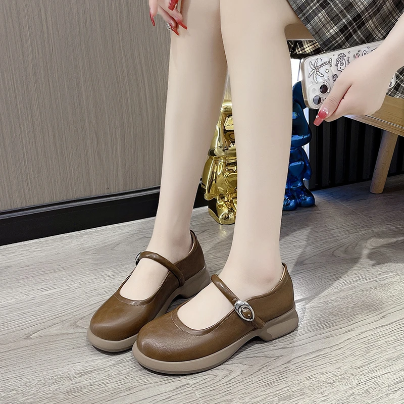 Spring Autumn Mary Janes Shoes  Round Toe Women's Flat Shoes for Women Casual Retro Medium Heeled Women's Single Shoes Zapatos