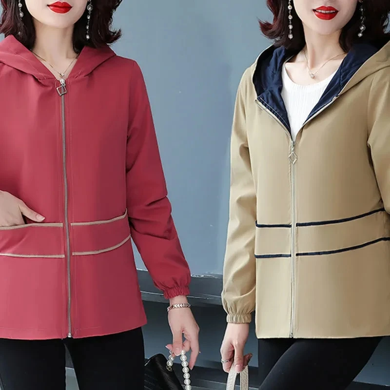 Damesjas Lente Herfst Capuchon Top 2024 Nieuwe Windjack Voor Dames Van Middelbare Leeftijd Halflange Losse Trenchcoat