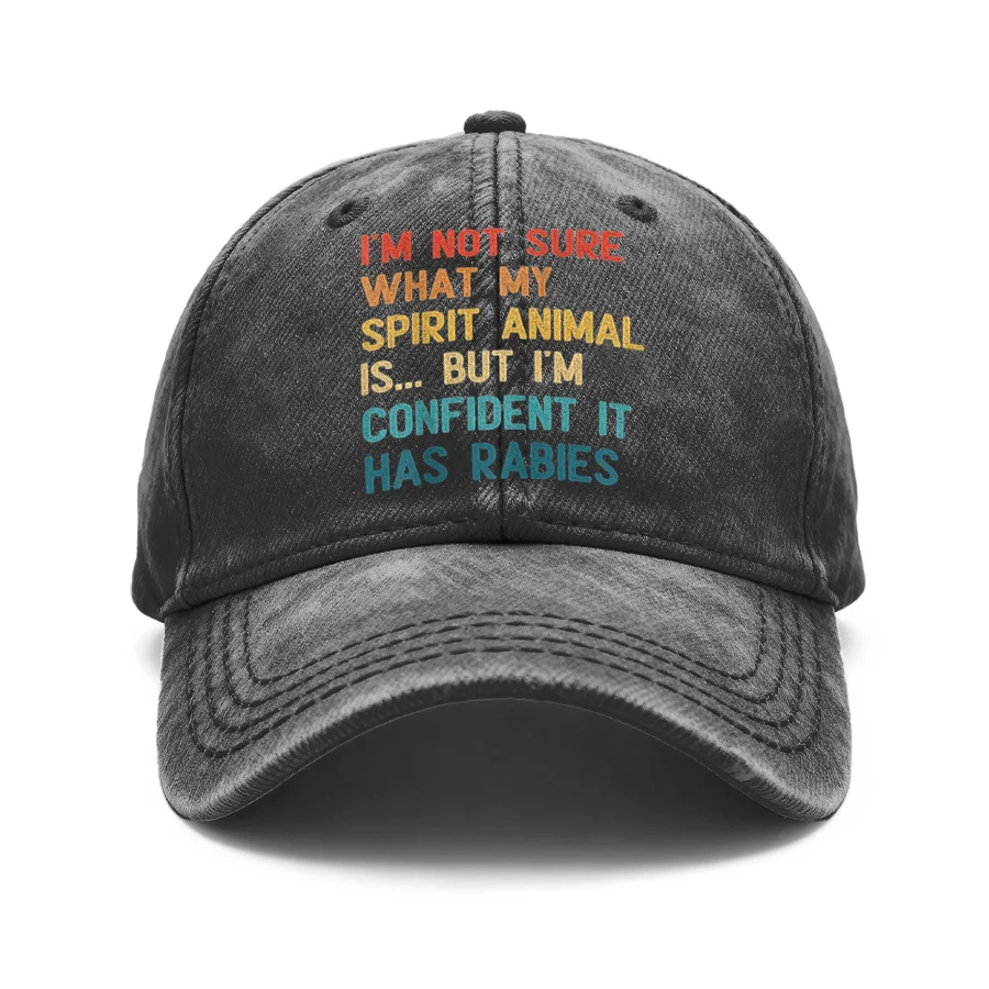 1 Piece Fun Baseball Cap I'M Not Sure What My Spirit Animal Is, but I'M Sure It Has Rabies - Vintage Washed Adjustable Unisex Hat, Suitable for Outdoor and Everyday Casual Wear, Can Be Used as a Unisex Gift, Suitable for All Seasons, with Humorous Phrases