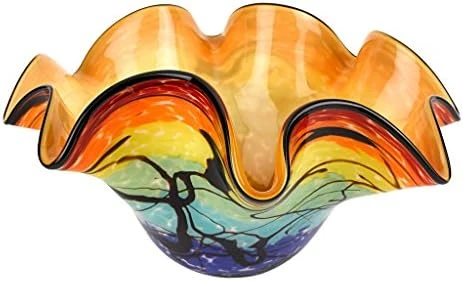 

Allura Bowl - Murano-Style Rainbow Art Glass - Murano-Style Art Glass Bowl Centerpiece - 8\u201D Mouth-Blown Glass Bowl - Decor