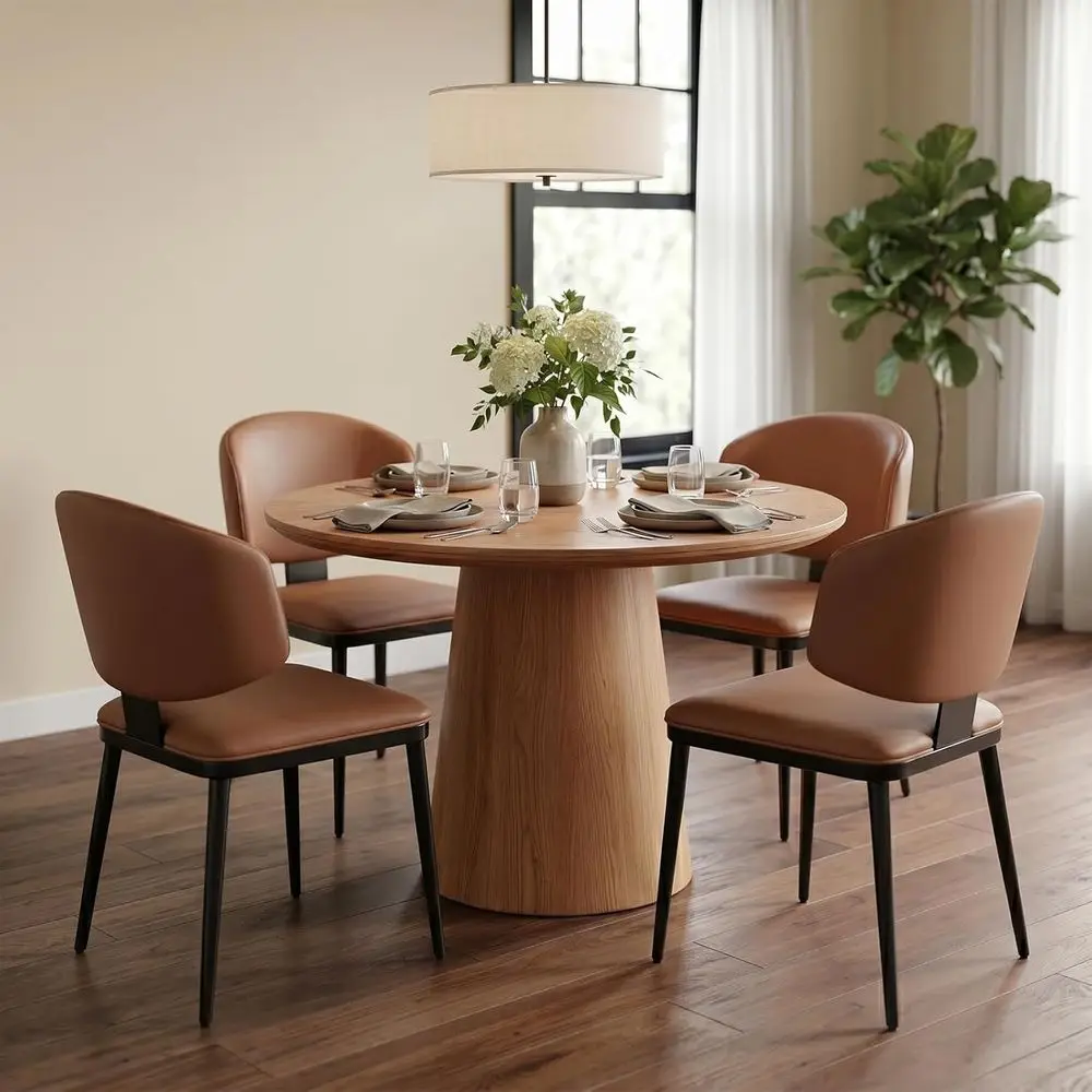 

Set of 4 Curved Back Leather Dining Chairs, Easy Assembly & Cleaning, Ideal for Kitchens, Cafes, and Compact Spaces, Brown