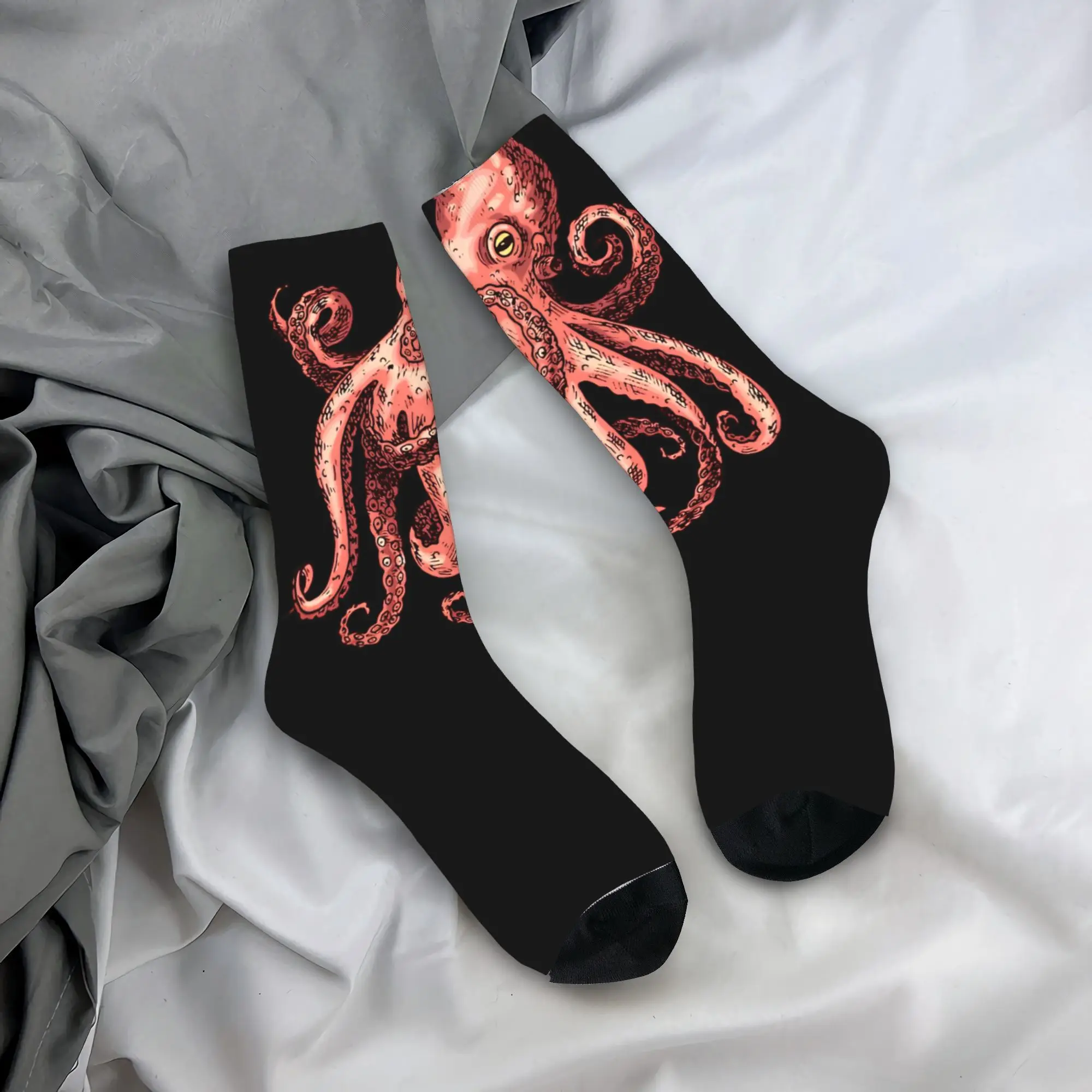 

Octopus Orange Socks Harajuku Stockings Men's Soft Breathable Running Sports Socks Autumn Design Non Slip Socks