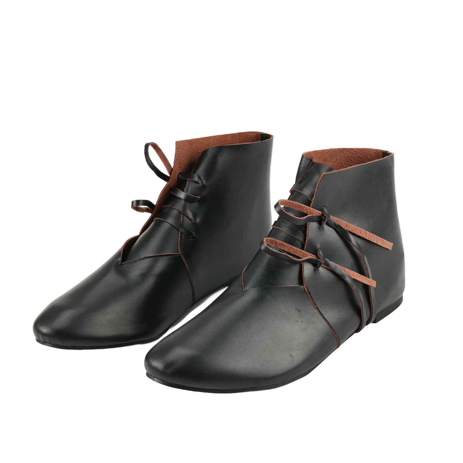 

Mens Renaissance Boots Slip on Lace Up Medieval Cosplay Western Pirate Viking Tied Halloween Cuff Ankle Shoes